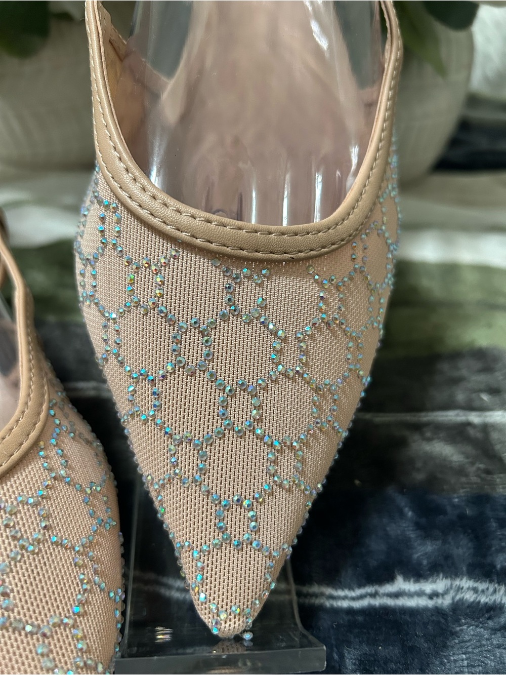 NWOT BAMBOO Beaded Pointed-Toe Slingback Flats - Nude Pink Size 10M - Picture 2 of 6